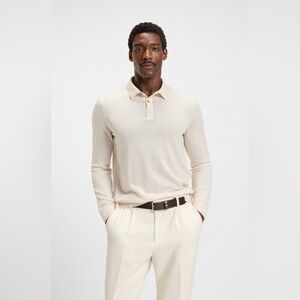 Hugo Boss Men’s Long-Sleeve Knit Polo Sweater Italian Virgin Wool Blend Size M-S